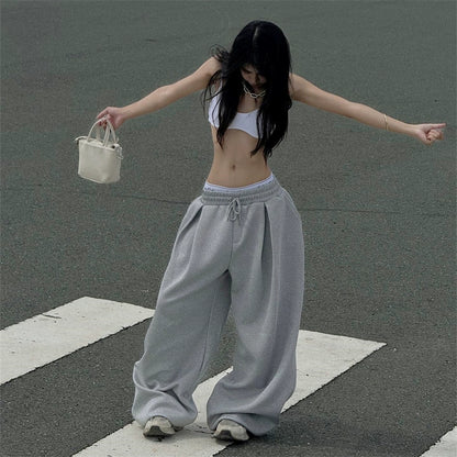 Street Print Pleated Gray Sweatpants