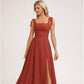 A-line Square Floor-Length Chiffon Bridesmaid Dress With Bow