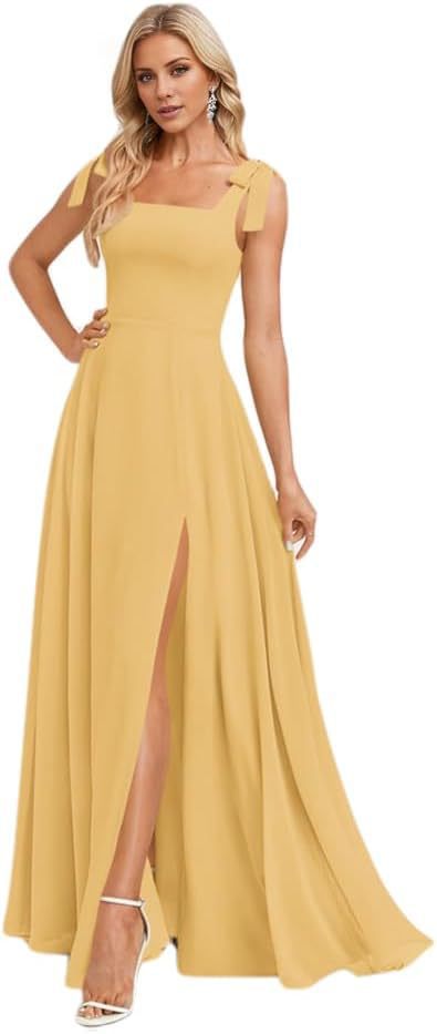 A-line Square Floor-Length Chiffon Bridesmaid Dress With Bow