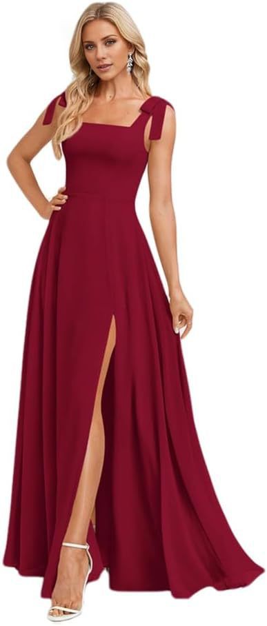 A-line Square Floor-Length Chiffon Bridesmaid Dress With Bow