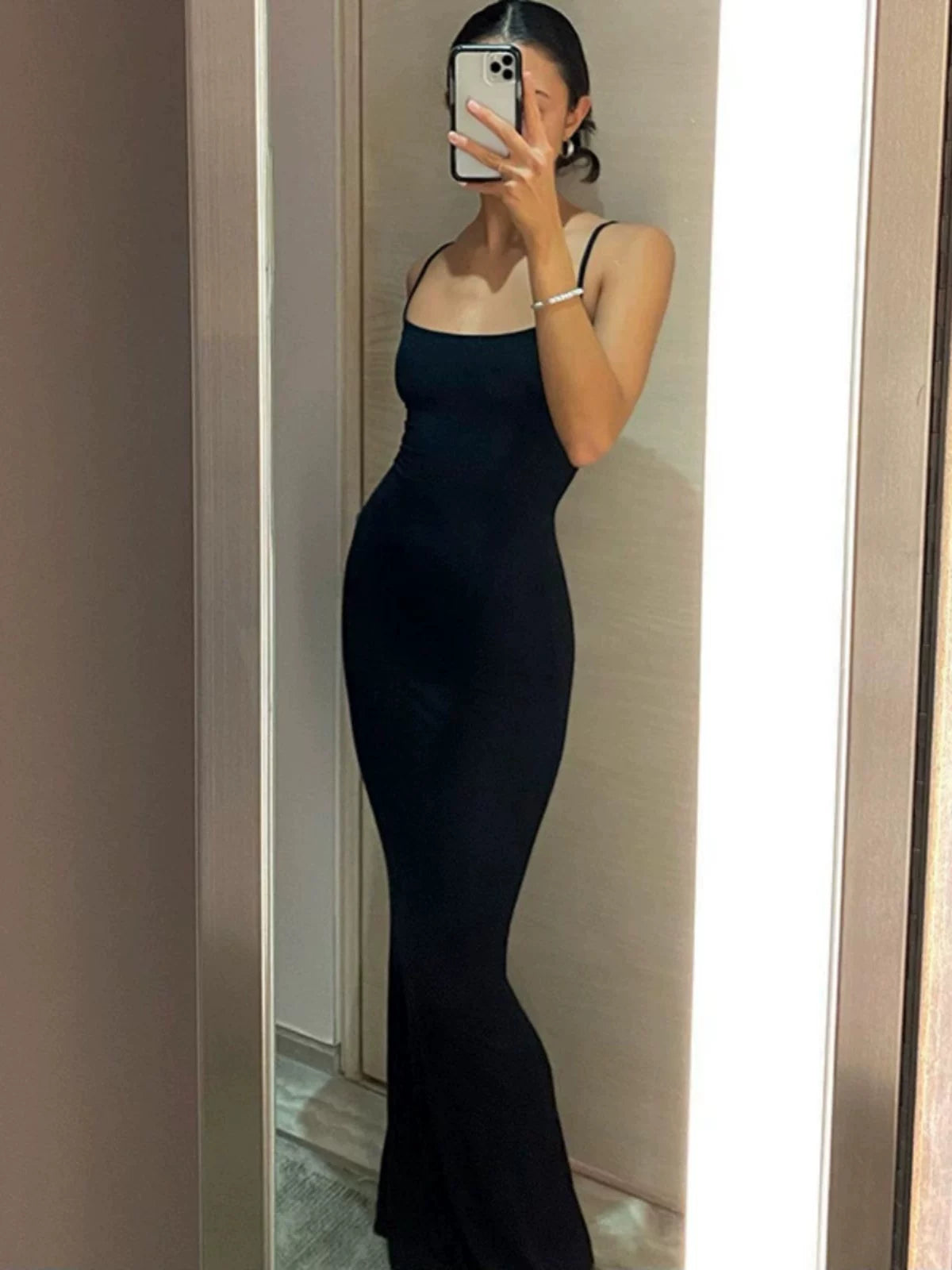 Solid Color High-Slit Bodycon Maxi Dress