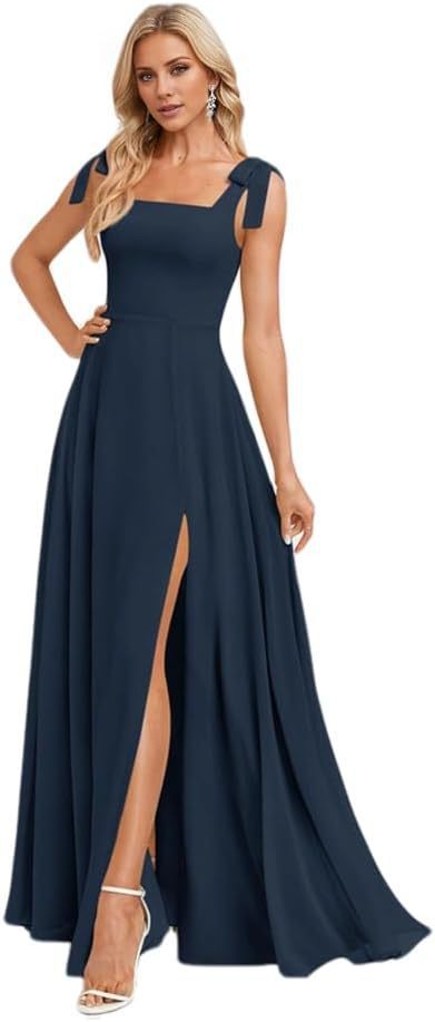 A-line Square Floor-Length Chiffon Bridesmaid Dress With Bow