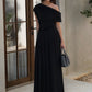 Asymmetric One-Shoulder Pleated Maxi Dress
