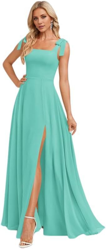 A-line Square Floor-Length Chiffon Bridesmaid Dress With Bow