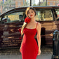 Solid Color High-Slit Bodycon Maxi Dress
