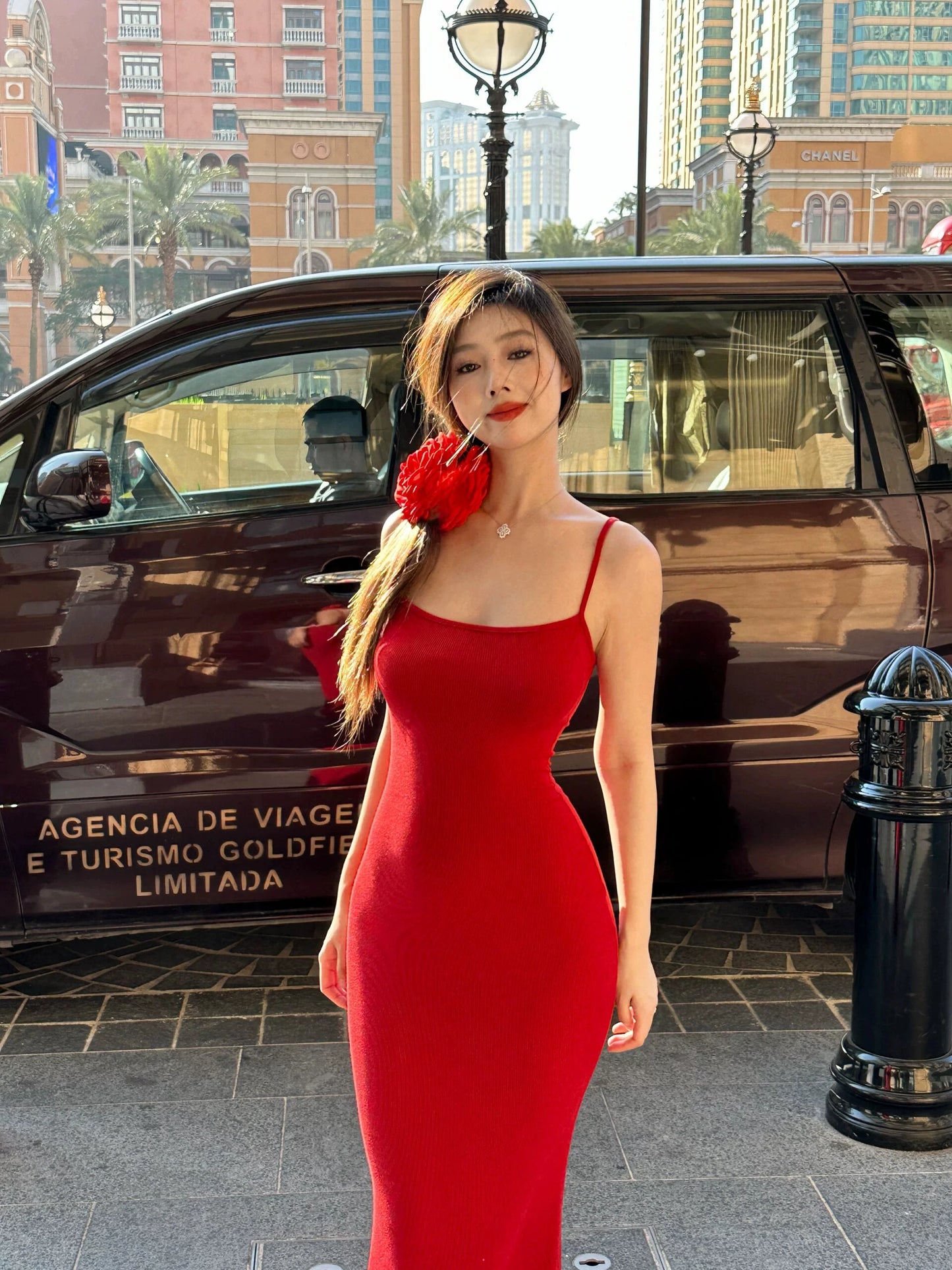 Solid Color High-Slit Bodycon Maxi Dress
