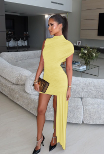 Asymmetric One-Shoulder Pleated Skirt Dress