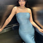Slimming Shiny Blue Strapless Mermaid Dress
