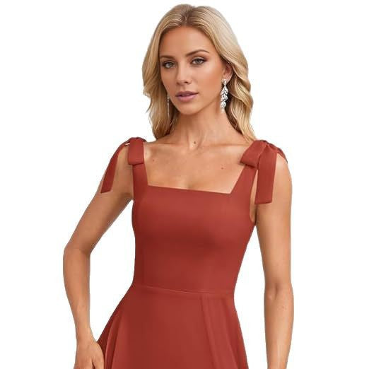 A-line Square Floor-Length Chiffon Bridesmaid Dress With Bow