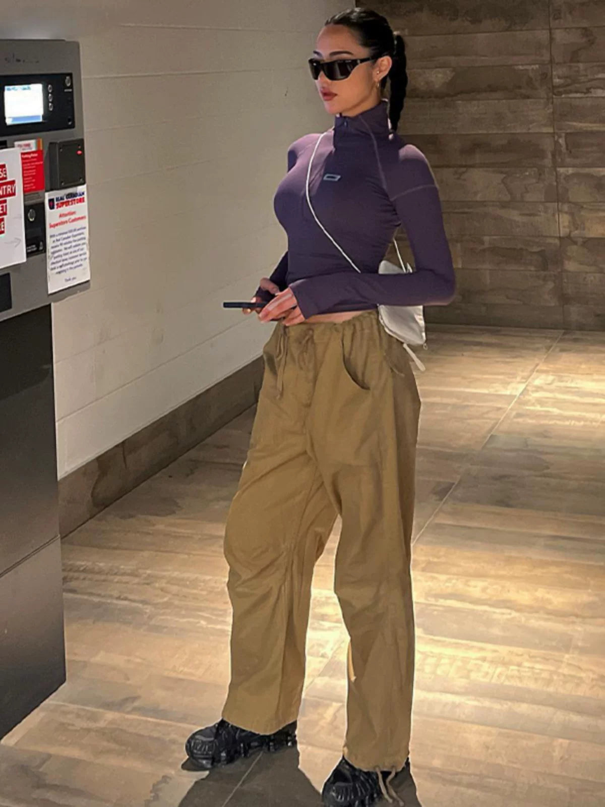 Purple Semi-Turtle Neck Fitted Long Sleeve Top