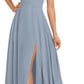 A-line Square Floor-Length Chiffon Bridesmaid Dress With Bow