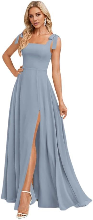 A-line Square Floor-Length Chiffon Bridesmaid Dress With Bow