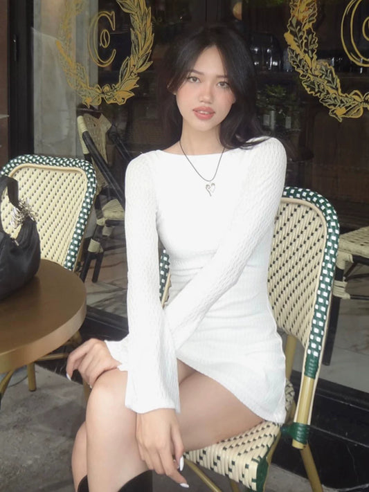 Pure White Long Sleeve Midi Dress