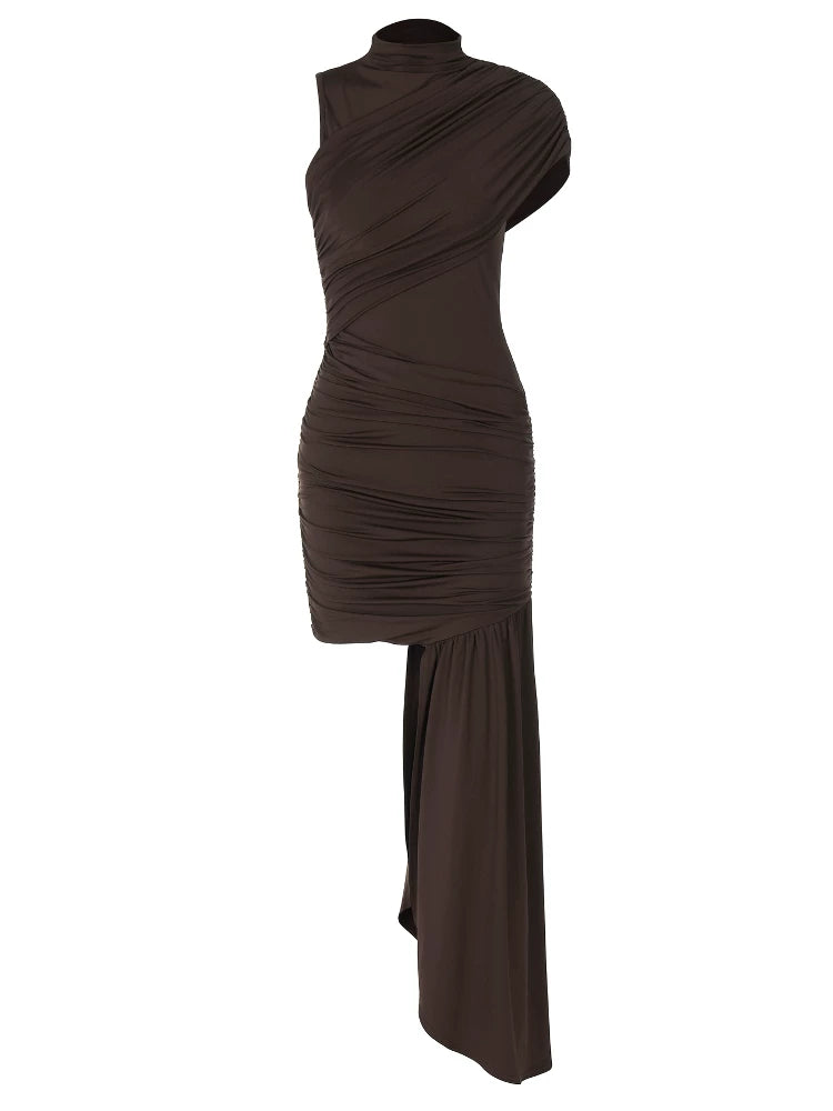 Asymmetric One-Shoulder Pleated Skirt Dress