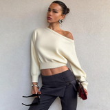 Modern Off-Shoulder Long Sleeve Knit Top