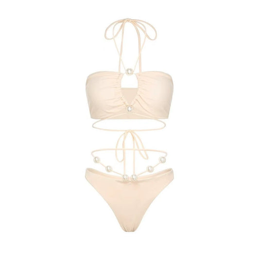 Pearl Halter Neck Vacation Bikini