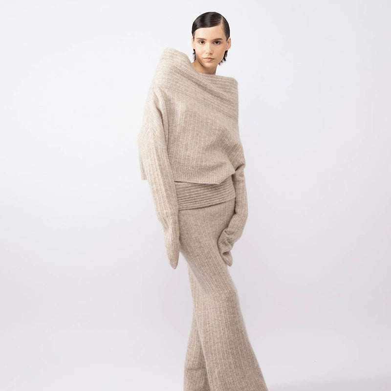 One-Shoulder Sweater & Fishtail Skirt Two-Piece Set