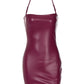 Solid Color Halter Neck PU Leather Bodycon Dress
