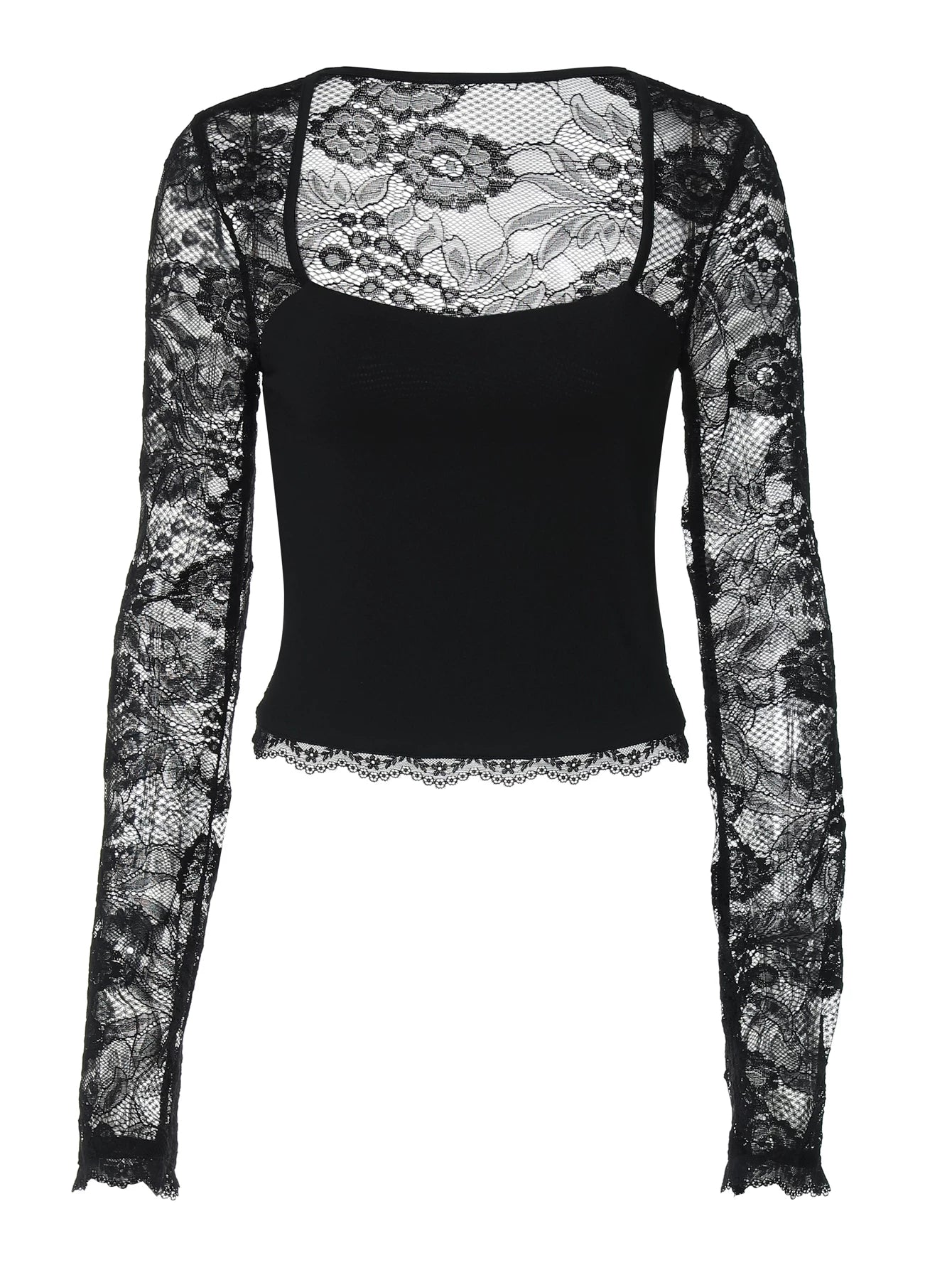 Lace & Mesh Long Sleeve Crop Top