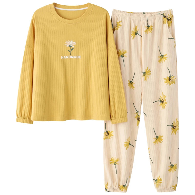 Cute Pajamas for Women Warm Winter Cartoon Prints Pajama Sets Fashion Loose Sleepwear Homewear Long Sleeve Clothes