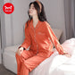 Winter Women's Pajamas Set Cotton Loungewear Female Sexy Orange Ladies Turn-down Collar Sleepwear Loose Long-sleeve Pajama