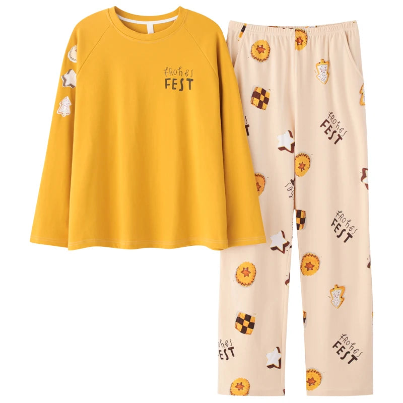 Cute Pajamas for Women Warm Winter Cartoon Prints Pajama Sets Fashion Loose Sleepwear Homewear Long Sleeve Clothes