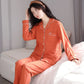 Winter Women's Pajamas Set Cotton Loungewear Female Sexy Orange Ladies Turn-down Collar Sleepwear Loose Long-sleeve Pajama