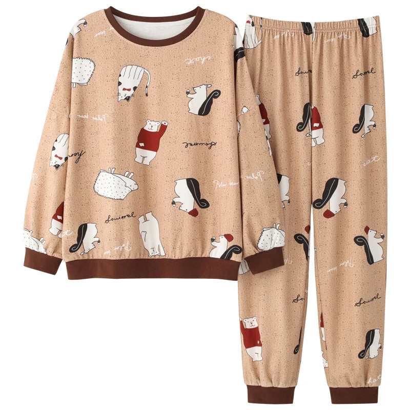 Cute Pajamas for Women Warm Winter Cartoon Prints Pajama Sets Fashion Loose Sleepwear Homewear Long Sleeve Clothes