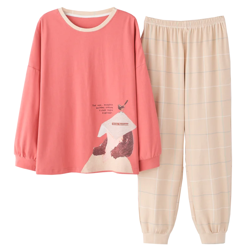 Cute Pajamas for Women Warm Winter Cartoon Prints Pajama Sets Fashion Loose Sleepwear Homewear Long Sleeve Clothes