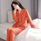 Winter Women's Pajamas Set Cotton Loungewear Female Sexy Orange Ladies Turn-down Collar Sleepwear Loose Long-sleeve Pajama