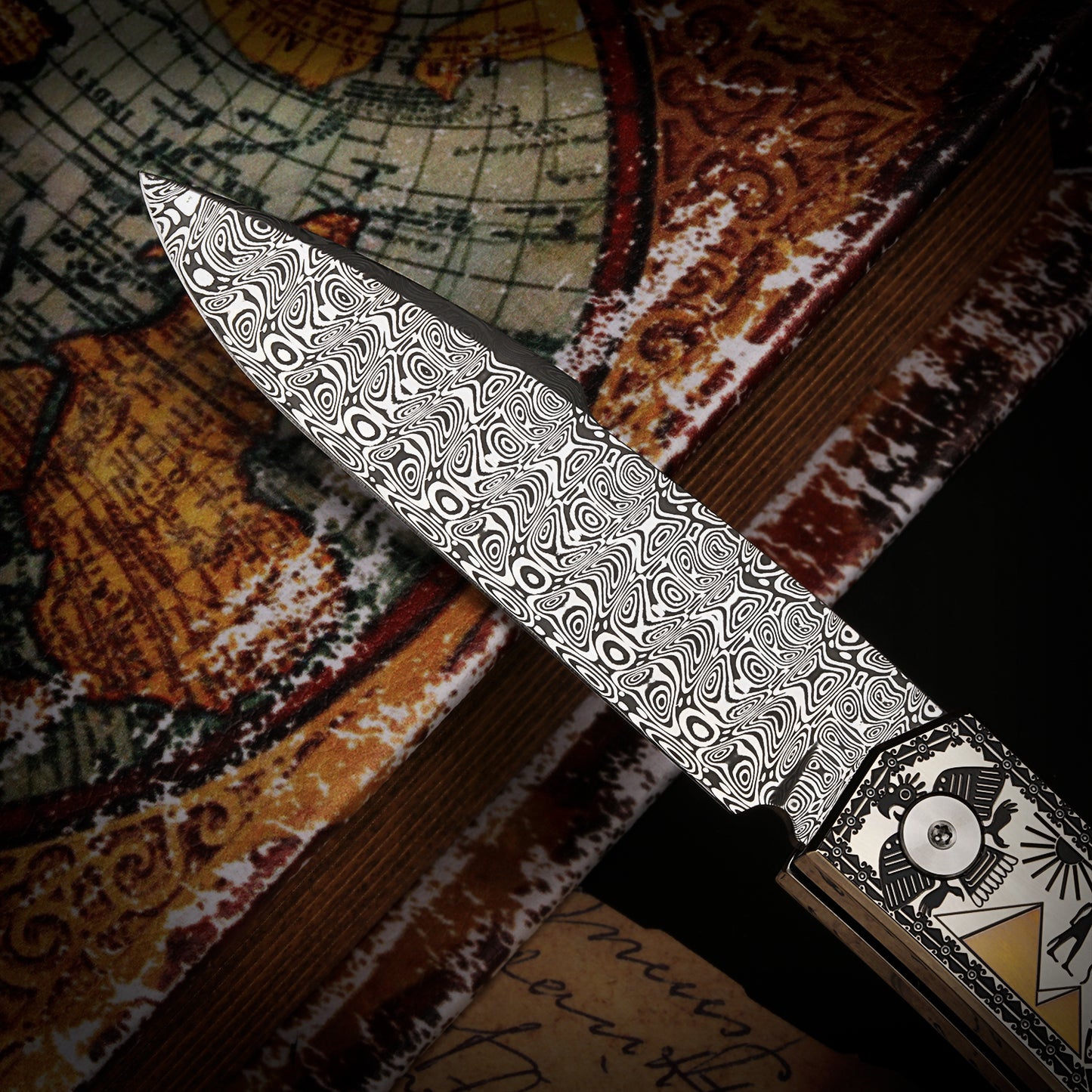 Damascus Steel Folding Knife -Swedish Powder- Collectible Level