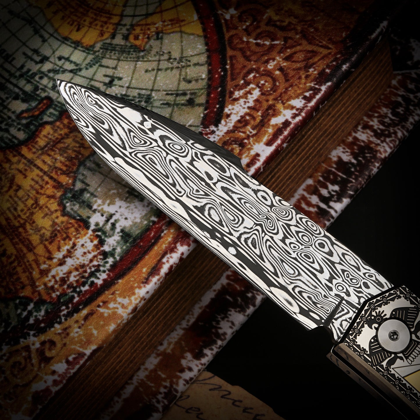 Damascus Steel Folding Knife -Swedish Powder- Collectible Level