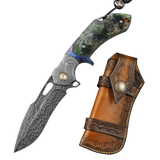 Feather Pattern Damascus Steel Folding Knife-Navigator