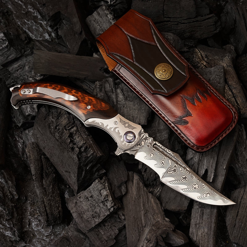 Damascus Handmade Folding Knife- Night Devil Knight