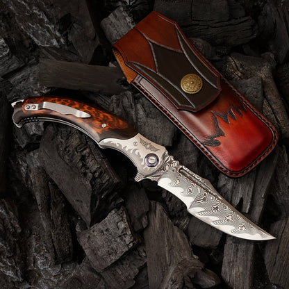 Damascus Handmade Folding Knife- Night Devil Knight