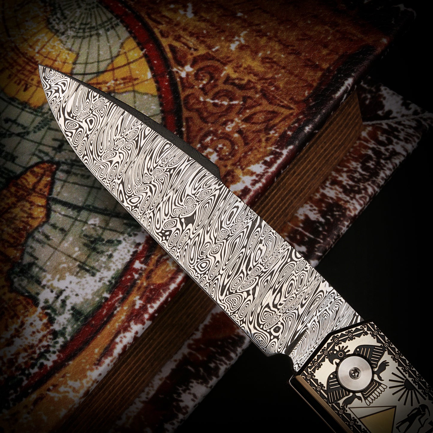Damascus Steel Folding Knife -Swedish Powder- Collectible Level