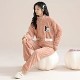 Winter Flannel Warm Women's Pajamas Set Pink Zipper Long-sleeves Sleepwear Thicken Coral Fleece Loungewear Female Pajamas