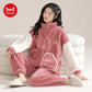 Winter Zipper Women Pajamas Set Flannel Warm Sleepwear Thicken Soft Coral Fleece Loungewear Cute Cartoon Bear Girl Pyjamas