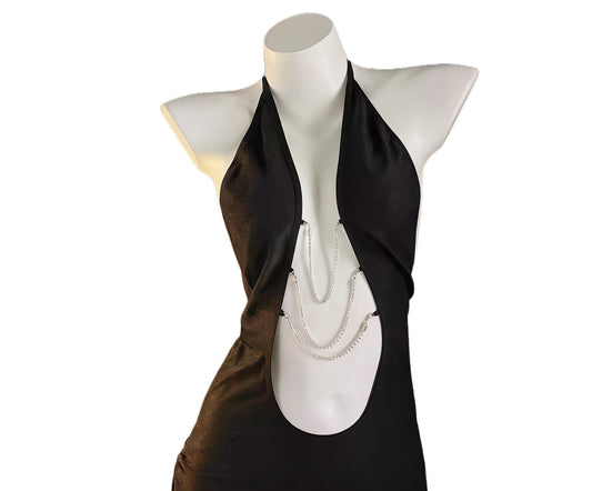 Sexy Rhinestone Chain Halter Neck Bodycon Dress